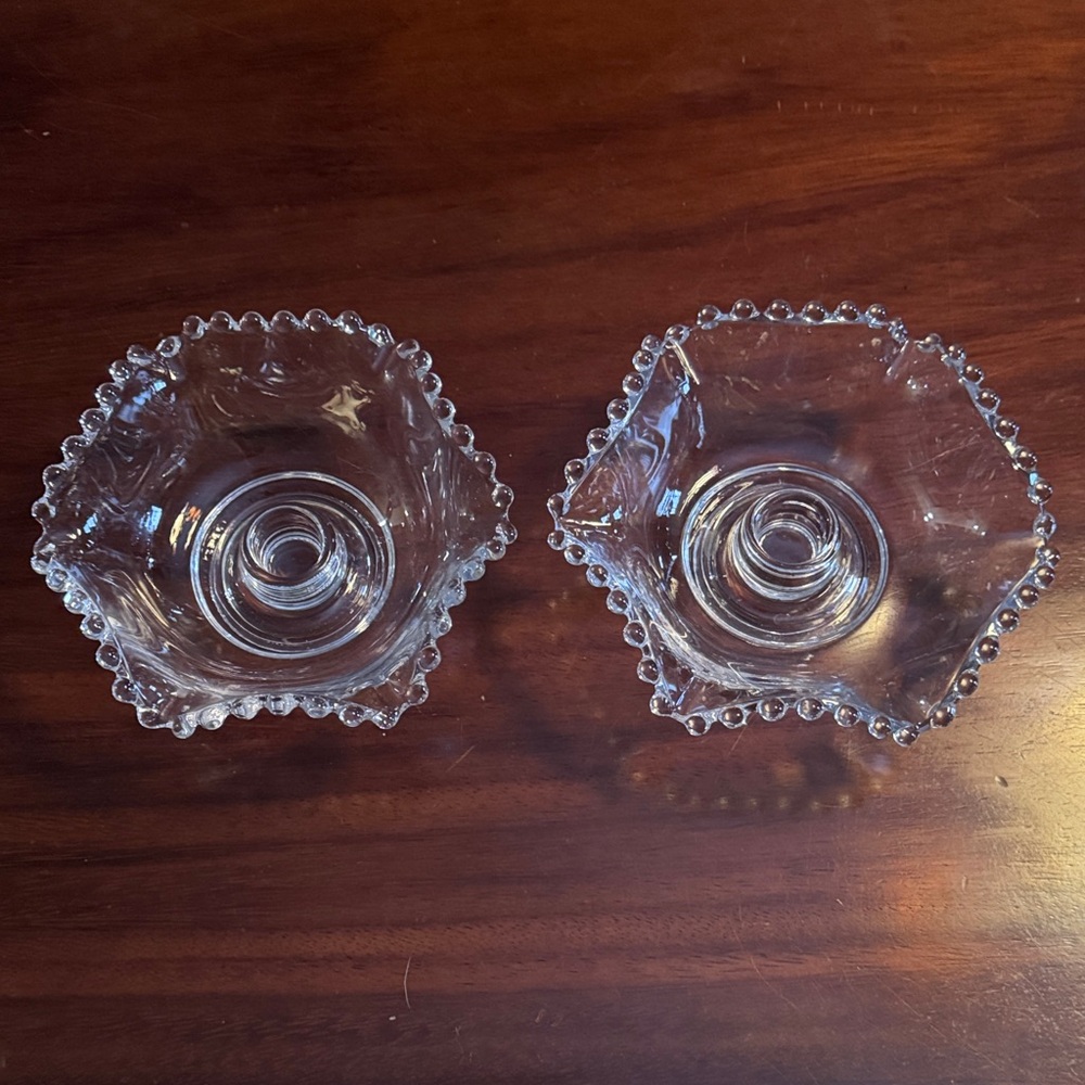 2 Candlewick Imperial Glass clear Candle Holders approx 6” wide